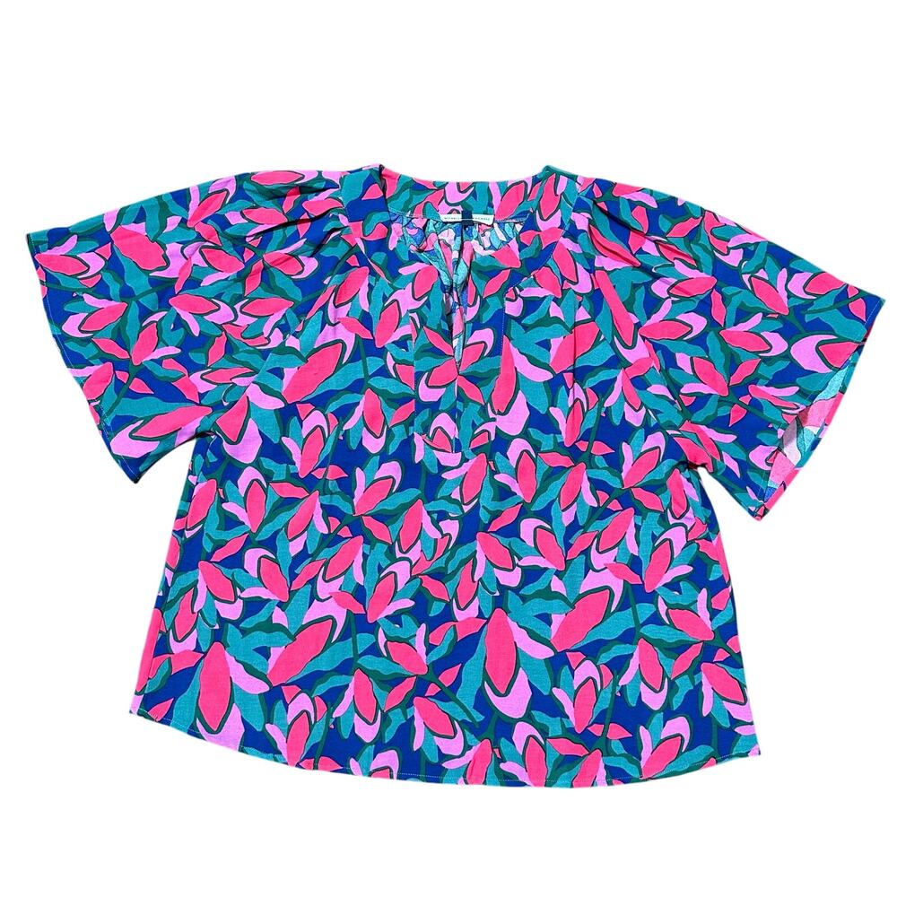 Michelle McDowell Abstract Floral Blouse Pink Purple Green Blue